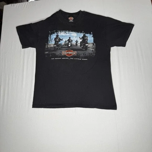 HARLEY DAVIDSON T Shirt Black Mens Large 1998 So Many Miles New Jersey Embroider - Picture 1 of 6